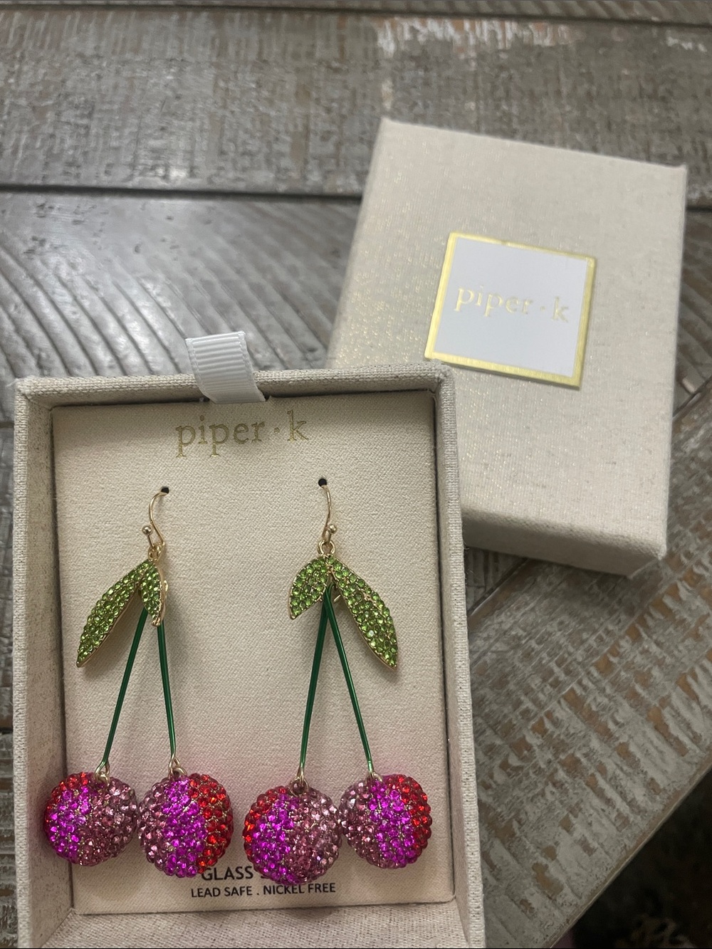 Piper K Glass Stone Cherry Drop Earrings